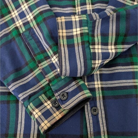 LL Bean Plaid Flannel Shacket Mens Size Large Blue Cotton Fleece Lined Shirt - Picture 5 of 10